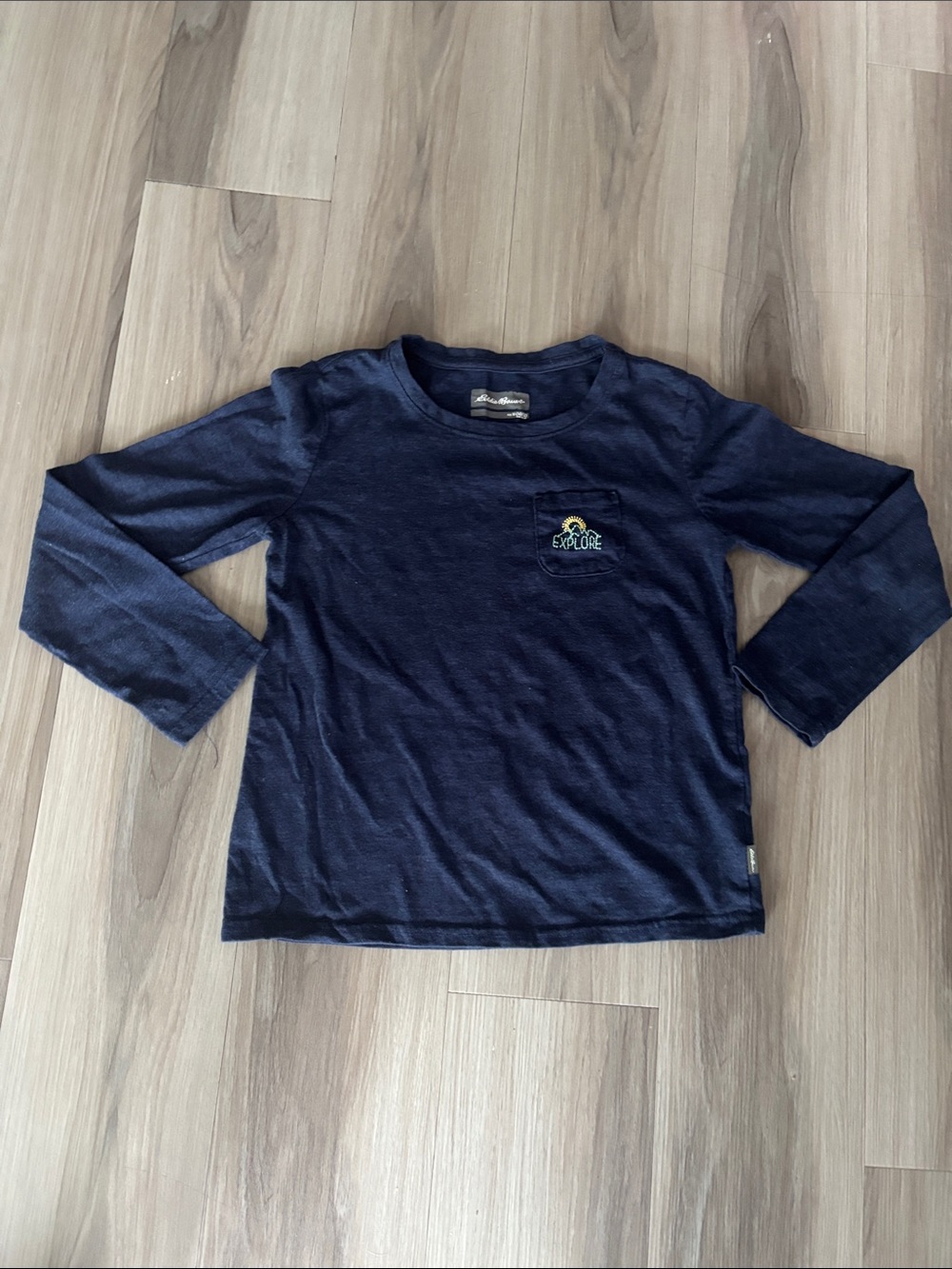 Eddie Bauer Navy Long-Sleeve Pocket Tee with 'Explore' Embroidery